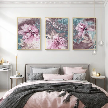 Rezumat Bujori Roz Flora Panza Pictura de Interior și Postere de Imprimare Arta de Perete Poze Dormitor Modern Decor Acasă Nici un Cadru