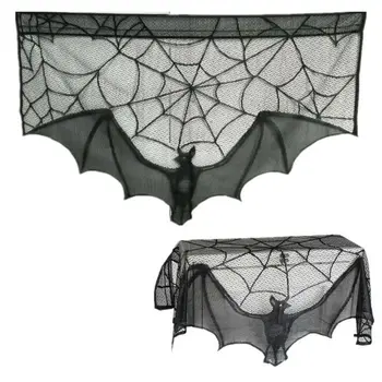 Decor De Halloween Dantelă Neagră Spider Web Capac De Masă Gotic Bat Masă Acasă Eveniment Partidul Decor Semineu Cortina Elemente De Recuzită