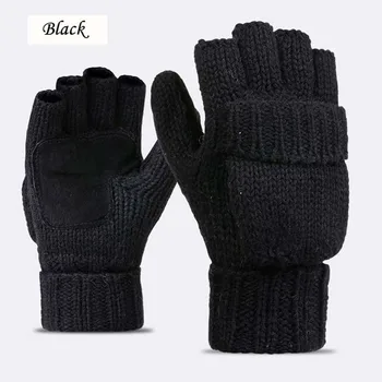 Unisex Plus Gros De Sex Masculin Degete Mănuși Pentru Bărbați De Lână Cald Iarna Expuse Deget Mănuși Cu Un Deget Tricotate Cald Flip Jumătate Degetul Mănuși