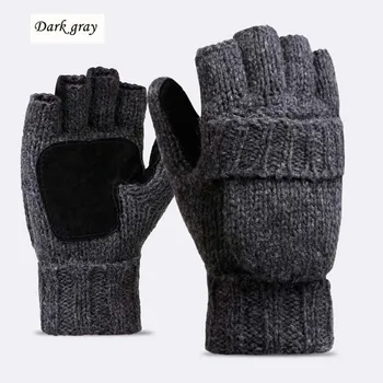 Unisex Plus Gros De Sex Masculin Degete Mănuși Pentru Bărbați De Lână Cald Iarna Expuse Deget Mănuși Cu Un Deget Tricotate Cald Flip Jumătate Degetul Mănuși