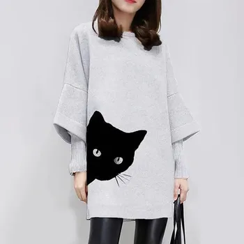 Rochie de femei de Moda Tipărite Pisica Animal Mozaic Liber Plus O Gatului Maneca Lunga Bluza Rochie Mini Vestidos de îmbrăcăminte europene