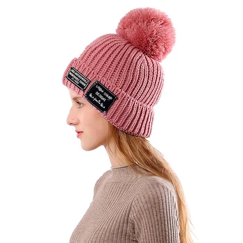 Noi Iarna Cald Pălărie de Moda de sex Feminin Chelioși Căciuli Groase de Blană Pălărie Tricotate Pentru Femei Lady Pompom Pălării Două-ton Design Bonnet Capac