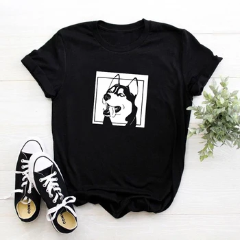 Harajuku Husky Siberian de bumbac tricou Husky Cadouri pentru femei Îmbrăcăminte Cu Câinele Grafic Teuri iubitorii de câini tricou topuri de vara