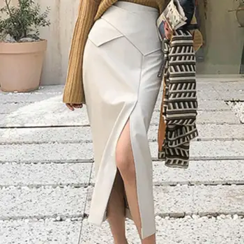 2020 Nou toamna de moda din Piele PU Femei Fusta Talie Inalta Elegant Doamnă Birou Split Mijlocul Pack Hip Slim