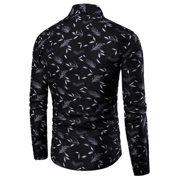 2019 Noi Bărbați Tricouri Imprimate de sex Masculin Slim Fit Maneca Lunga Camasa Barbati Rosu Negru cu Print Floral Tricouri Casual Plus Dimensiune M-4XL