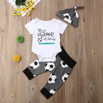 3Pcs Băiețel Nou-născut de Sus tricou Fotbal Pantaloni Lungi de 3-18M Copil Costum de Haine Set Caciula