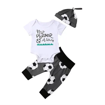 3Pcs Băiețel Nou-născut de Sus tricou Fotbal Pantaloni Lungi de 3-18M Copil Costum de Haine Set Caciula