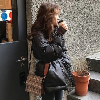 Femeia haine de iarnă 2019 gros sacou cald talie în jos bumbac căptușit pentru femei hanorac liber jacheta uza sacou negru cu centura M19