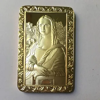 10 buc zâmbet de Mona Lisa Davis insigna placat cu aur de 24k American de suveniruri lingouri de metal bara de monedă decor 50 x 28 mm insigna