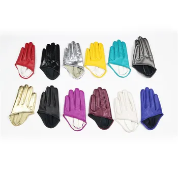 LongKeeper Nou Design Sexy Mănuși de Piele pentru Femei Jumătate de Palmier PU Mănuși din Piele de Partid Arată cu un Deget Negru Aur Argint Plin cu Degetul