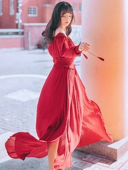 WAVSIYIER broderie de lux boho rochie cu maneci lungi rochii elegante femei toamna iarna petrecere pista o-linie vintage 2020 vestidos
