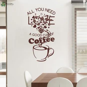 YOYOYU Perete Decal Creative Cafenea Magazin de Autocolante de Perete Citate Tot ce Ai Nevoie Este Dragoste Ceașcă Bună de Cafea Fereastra Logo-ul Detașabil Decor CY302