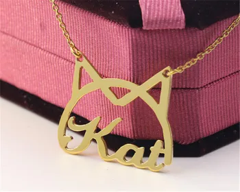 Cadou Aur Pisica Kitty Cravată Nume Personalizat Colier Plăcuța Pendent Personalizate Femei Bijuterii De Mână Tăiat Scrisori Colar