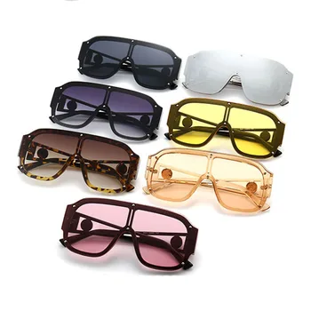 Noua Moda de Lux, Supradimensionate, ochelari de Soare Patrati Bărbați Femei Vintage din Metal Mare Cadru dintr-O Bucata Ochelari de Soare Oglindă Nit Nuante UV400