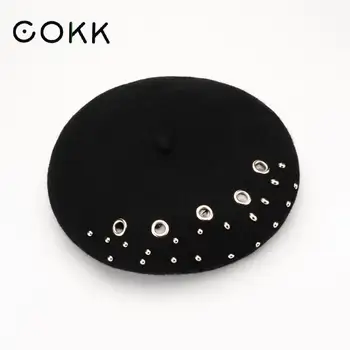 COKK de Înaltă Calitate Tricot Lână Simțit Bereta Pălării pentru Femei de Moda Fete Nit Elegant Feminin Bereta Stil Britanic Pălărie de Iarnă Solid