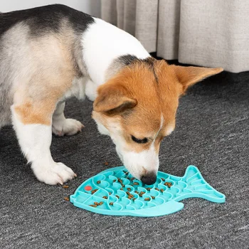 Puppy Bowl Formă de Pește Pentru Câini Pisici Lent Alimentator IQ Trata Sforăi Pad Plictiseala Buster animale de Companie Lins Mat de Relief Anxietate Silicon