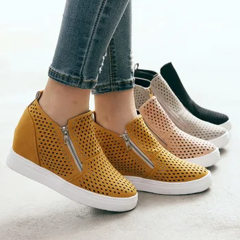 Pană Adidași Femei vulcaniza Leopard cu fermoar pantofi de moda de a crește în interiorul Pantofi pentru Femei de moda noua pentru fata