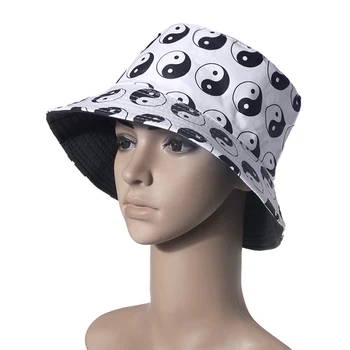 FOXMOTHER Noua Moda Alb Chinez Tai Chi Tai Ji Diagrama Găleată Pălării de Pescuit Capace Panama Femei Barbati Hip Hop Gorras Casquette