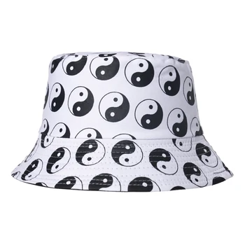 FOXMOTHER Noua Moda Alb Chinez Tai Chi Tai Ji Diagrama Găleată Pălării de Pescuit Capace Panama Femei Barbati Hip Hop Gorras Casquette
