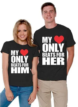 Inima mea Bate Doar pentru El si Ea de Potrivire Două Tricouri Cadou de Ziua Îndrăgostiților, Cuplurile Tricouri Său și Dragostea Ei T-shirt