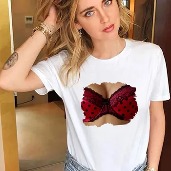Noua Moda pentru Femei Falsifica Personalitatea Piept de Imprimare Distractiv Casual, de Vară cu mânecă Scurtă Harajuku Lshort tricou Femei Topuri