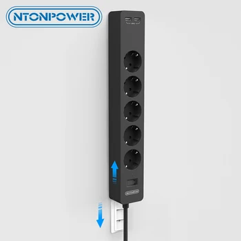 NTONPOWER Filtru de Rețea Montat pe Perete USB prelungitor cu protecție la Supratensiune cu 5 Porturi USB 2 Extensie Soclu UE Plug pentru Acasă