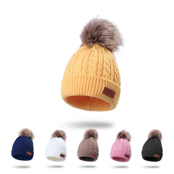 De iarna pentru Copii de Culoare Pură Minge de Blana Decor Pulover Tricotate Pălărie de Protecție pentru Urechi Cald Beanie Toate-meci de Copil Pălărie de Lână