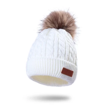De iarna pentru Copii de Culoare Pură Minge de Blana Decor Pulover Tricotate Pălărie de Protecție pentru Urechi Cald Beanie Toate-meci de Copil Pălărie de Lână