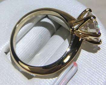 Manual S925 LOGO-ul Pur Solid Inel de Aur Galben de Lux Rundă de Solitaire 8mm 2.0 ct Laborator Diamond de Nunta Inele Pentru Femei