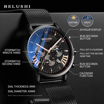 Ceasuri barbati BELUSHI Impermeabil Cuarț Om de Afaceri Ceas Cronograf Sport Cuarț Ceas Barbati Casual Full Steel Ceas de mână
