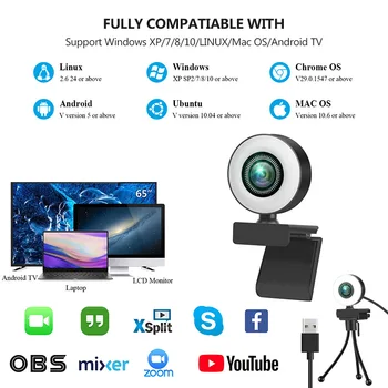 2021 Nou Lumina de Umplere Webcam 2K Full HD, Camera Web Cu Microfon Pentru PC, Laptop 1080P Web Cam pentru Studiu Online de Conferință Youtube