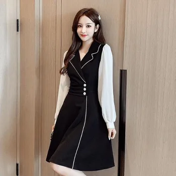 Blazer Elegant Rochie Femei Patchwork Rochie De Petrecere Toamna Anului 2020 Maneca Lunga Talie Mare Mini Rochie De Moda De Sex Feminin Coreeană Îmbrăcăminte