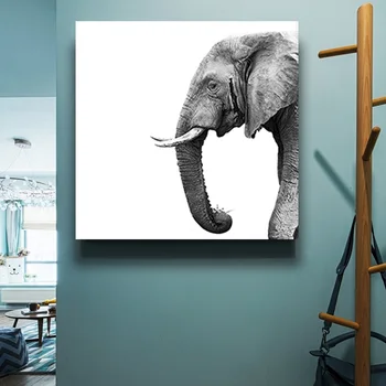 Modern Art Animal Perete Poza Alb Negru Elefant Pictura Panza De Imprimare Poster Pentru Camera De Zi Decor Acasă Nici Un Cadru