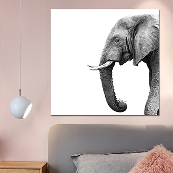 Modern Art Animal Perete Poza Alb Negru Elefant Pictura Panza De Imprimare Poster Pentru Camera De Zi Decor Acasă Nici Un Cadru