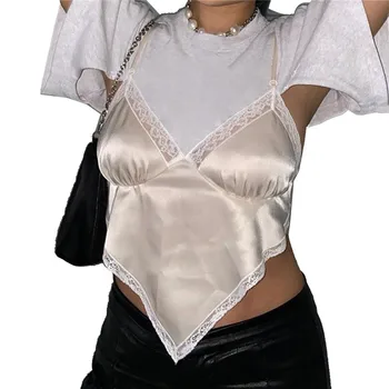 Femei Vara Sexy V-neck Camisole Rezervor de Top Fete Dantela Despicare Neregulate Tiv Mâneci baring-Stomac Top Dantela-Up Crop Top 2020