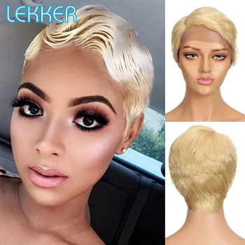 Lekker Pixie Cut Lace Parte Peruci Par Uman Ombre Blond Partea Scurtă Peruci Pentru Femeile de culoare Brazilian Remy de Păr Natural 613 peruci