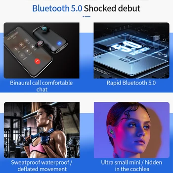 Q66 Wireless V5.0 Cască Bluetooth HD Stereo pentru Căști Sport rezistent la apa cu Cască Cu Microfon Dual si Baterie de 6000mAh Responsabil de Caz