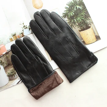 Bickmods Noua Moda pentru Bărbați Mănuși de piele de Oaie Scurt Style Negru Piele Mănuși de Iarnă vânt și cald