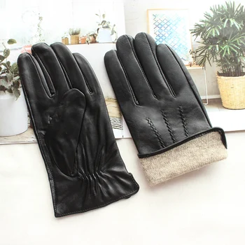 Bickmods Noua Moda pentru Bărbați Mănuși de piele de Oaie Scurt Style Negru Piele Mănuși de Iarnă vânt și cald