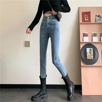 Blugi Skinny Femeie de Talie Mare se Încadrează În 2020 Vintage Denim Pantaloni de Creion femeii Drepte Slim Pantaloni de Moda Uzat Picioare Pantaloni
