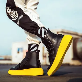 Hip Hop Alb Indesata Adidași Bărbați Din Piele Split Mare Sus Cizme Pantofi Casual Barbati De Moda Tenis Masculino Adulto Adidași