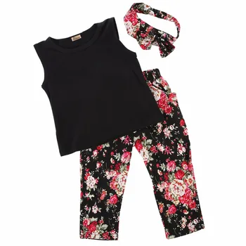3pcs Copilul Fete pentru Copii Haine Haine Seturi de Epocă Scurtă Bentita + tricou + Pantaloni de Flori Topuri Haine de Copii 1 2 3 4 5 6 7 8T