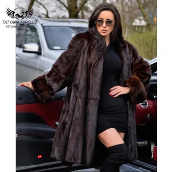 Tatyana 2020 Nou Venit Real Haină de Blană de Nurcă Mantou pentru Femei 100 CM lungime Fusta Tip de Haine de Blană de Moda Liber Blana Uza Jachete