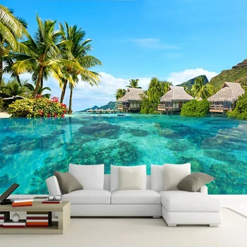 Foto personalizat Murală Auto-adeziv Tapet Autocolant Sea View Beach Copac de nucă de Cocos Camera de zi Dormitor Decor de Perete Papel De Parede 3D