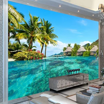 Foto personalizat Murală Auto-adeziv Tapet Autocolant Sea View Beach Copac de nucă de Cocos Camera de zi Dormitor Decor de Perete Papel De Parede 3D
