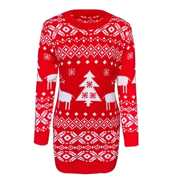 Femei pe Gât O Elk Fulg de nea crăciun Crăciun pulover Pulover tricot Rochie Mini Iarna Cald Tricotate Rochie Pulover Casual Patchwork