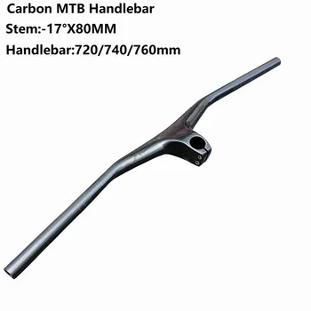 Carbon MTB Ghidon Integrat -17 grade Unul în formă de Ghidon Bicicleta Cu Tulpina 80mm UD Mat 720/740/760 mm Ghidon MTB