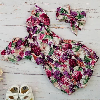 Nou-Născut Fetița Set Haine Copii Violet Floral Vintage Romper Costum Fotografie Vara 2019 Bumbac Salopeta Pentru Copii