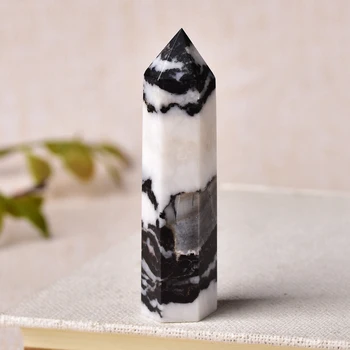 1 buc Piatra Naturala de Cristal Punct de Vindecare Obeliscul Negru și Alb Zebra Cuarț Bagheta Ornament Frumos pentru Decor Acasă Piramida