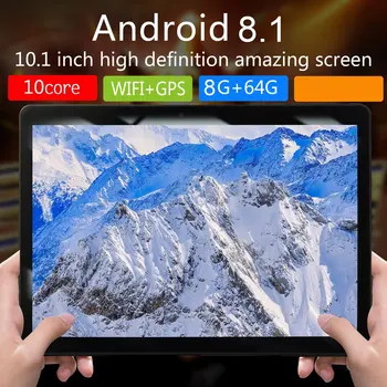 KT107 Gaură Rotundă Tableta 10.1 Inch HD Ecran Mare, Android Versiunea 8.10 Moda Comprimat Portabil 8G+64G Negru Tableta